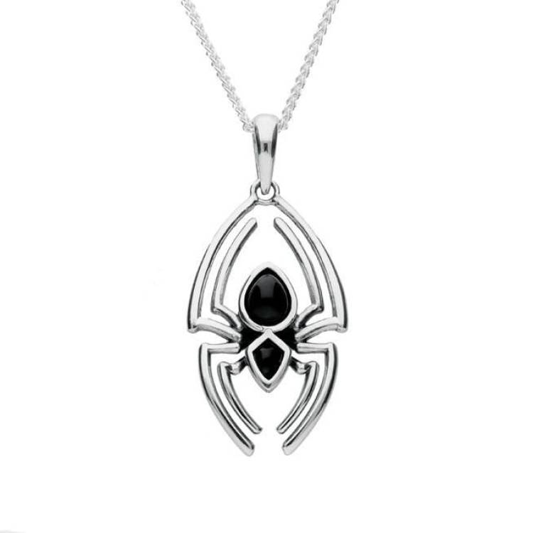 Sterling Silver Whitby Jet Spider Necklace