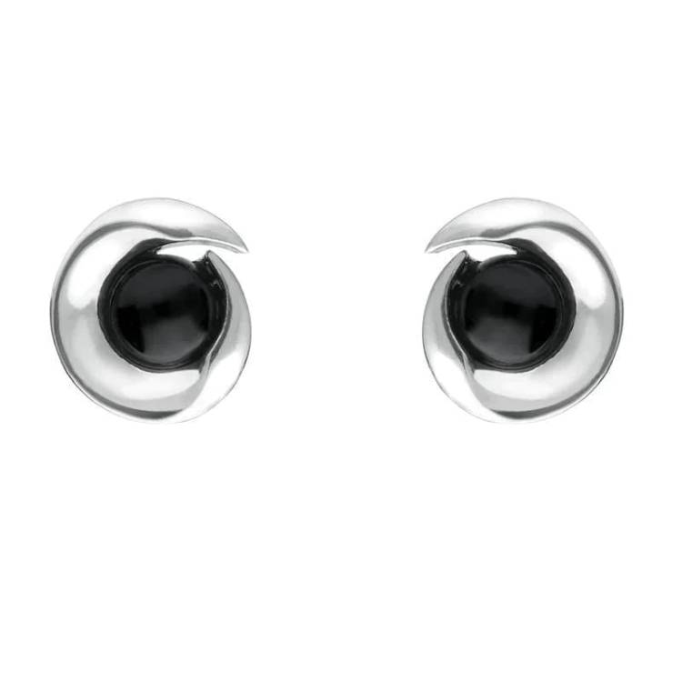 Sterling Silver Whitby Jet Spiral Stud Earrings