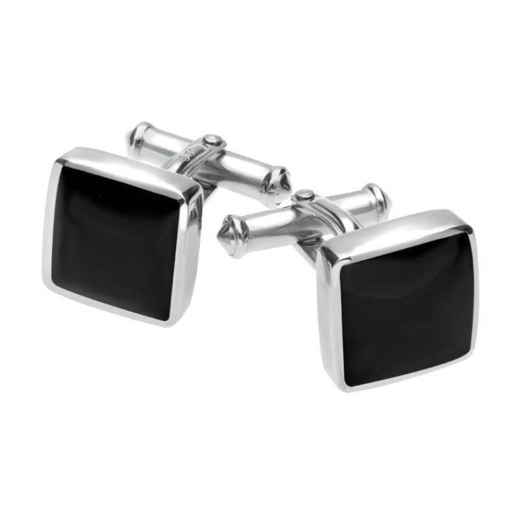 Sterling Silver Whitby Jet Square Cufflinks
