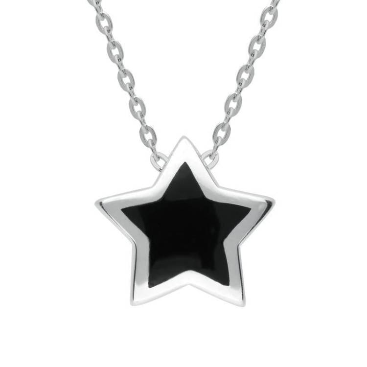 Sterling Silver Whitby Jet Star Pendant Necklace - Option1 Value Silver