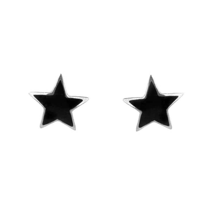 Sterling Silver Whitby Jet Star Shaped Stud Earrings - Silver