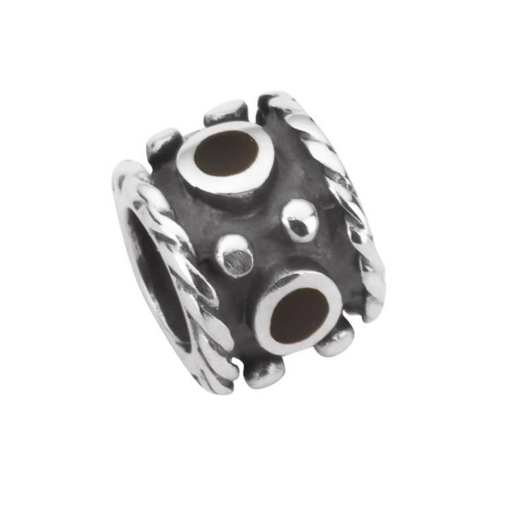 Sterling Silver Whitby Jet Stone Rope Edge Charm - Silver