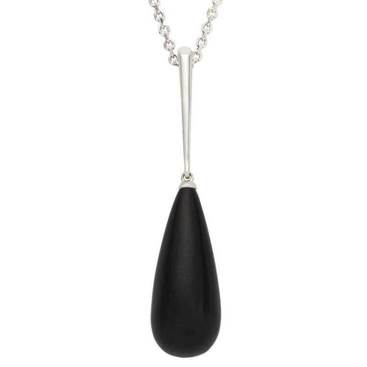 Sterling Silver Whitby Jet Tapered Bomb Drop Necklace - Silver