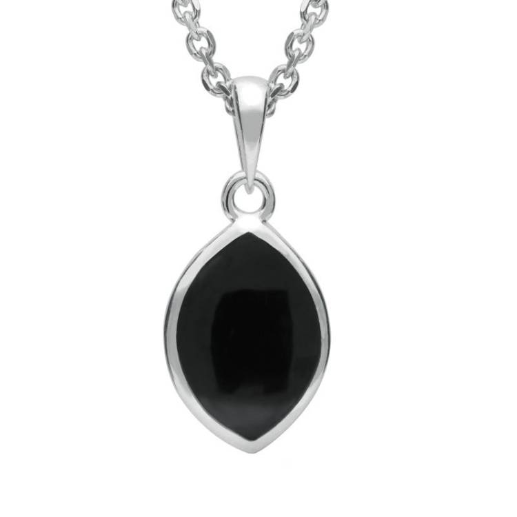 Sterling Silver Whitby Jet Tear Shape Necklace - Silver