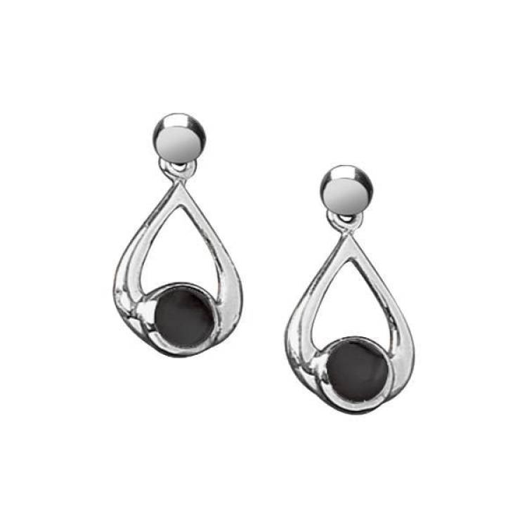Sterling Silver Whitby Jet Small Teardrop Earrings - Silver