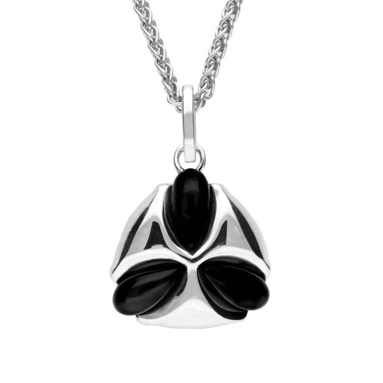 Sterling Silver Whitby Jet Three Stone Petal Necklace - Silver