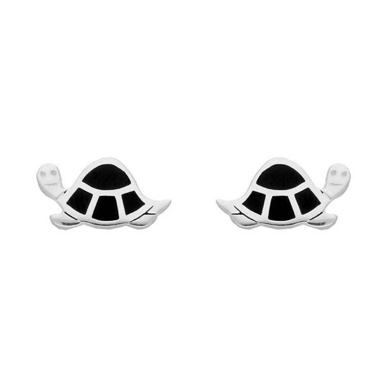 Sterling Silver Whitby Jet Tortoise Stud Earrings - Silver