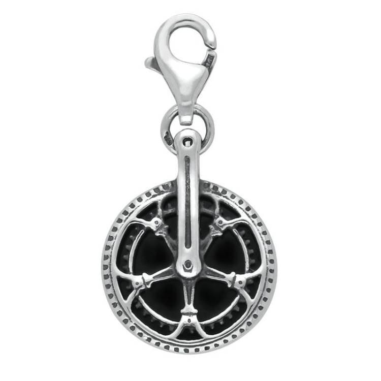 Sterling Silver Whitby Jet Tour De Yorkshire Chain Wheel Charm - Silver