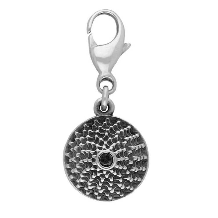 Sterling Silver Whitby Jet Tour De Yorkshire Gear Cog Charm - Silver