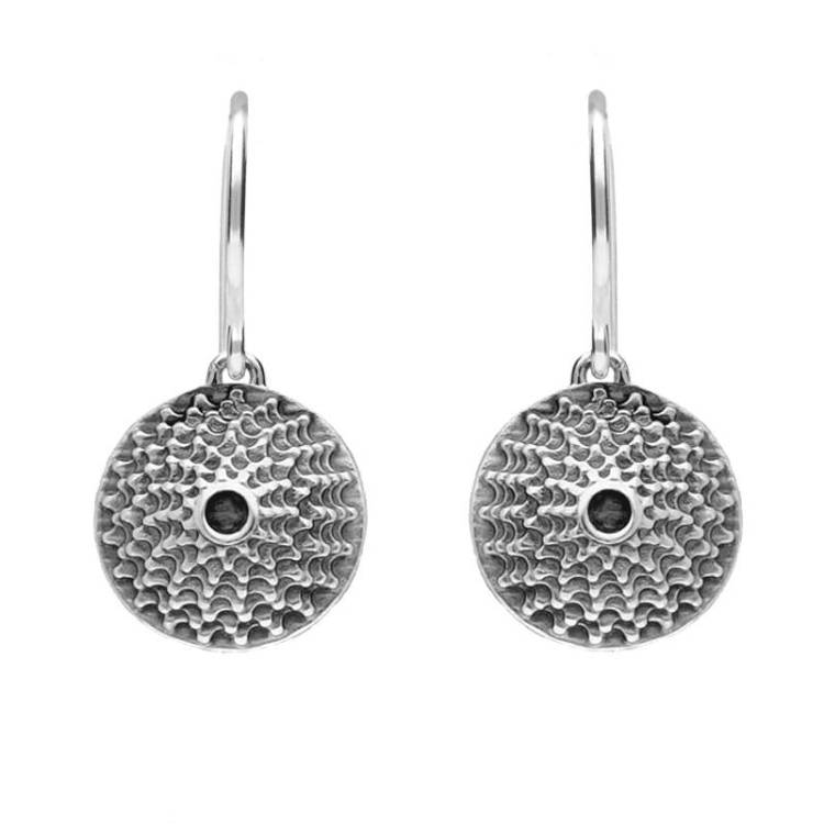 Sterling Silver Whitby Jet Tour De Yorkshire Gear Cogs Hook Earrings - Silver