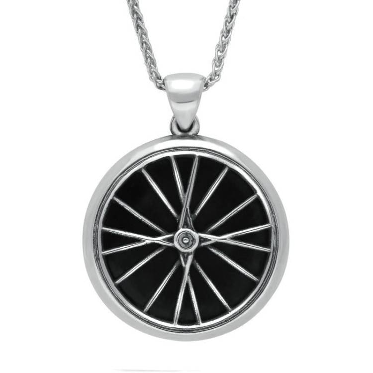 Sterling Silver Whitby Jet Tour De Yorkshire Large Bike Wheel Necklace - Silver