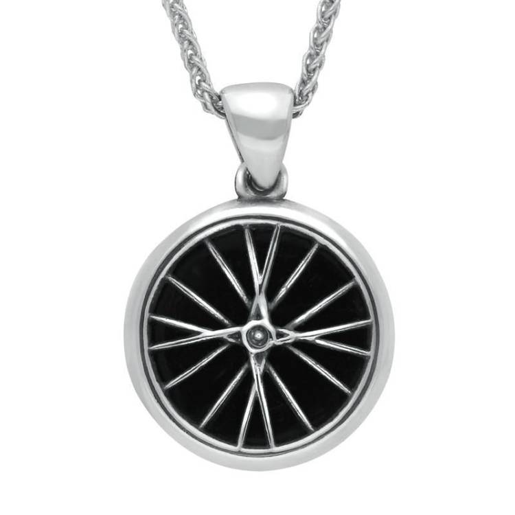 Sterling Silver Whitby Jet Tour De Yorkshire Small Bike Wheel Necklace - Silver