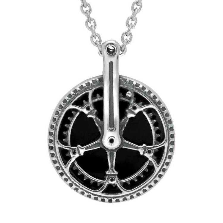 Sterling Silver Whitby Jet Tour De Yorkshire Small Chain Wheel Necklace - Silver