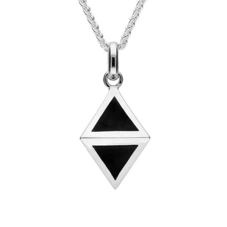 Sterling Silver Whitby Jet Triangle Prism Necklace - Option1 Value Silver
