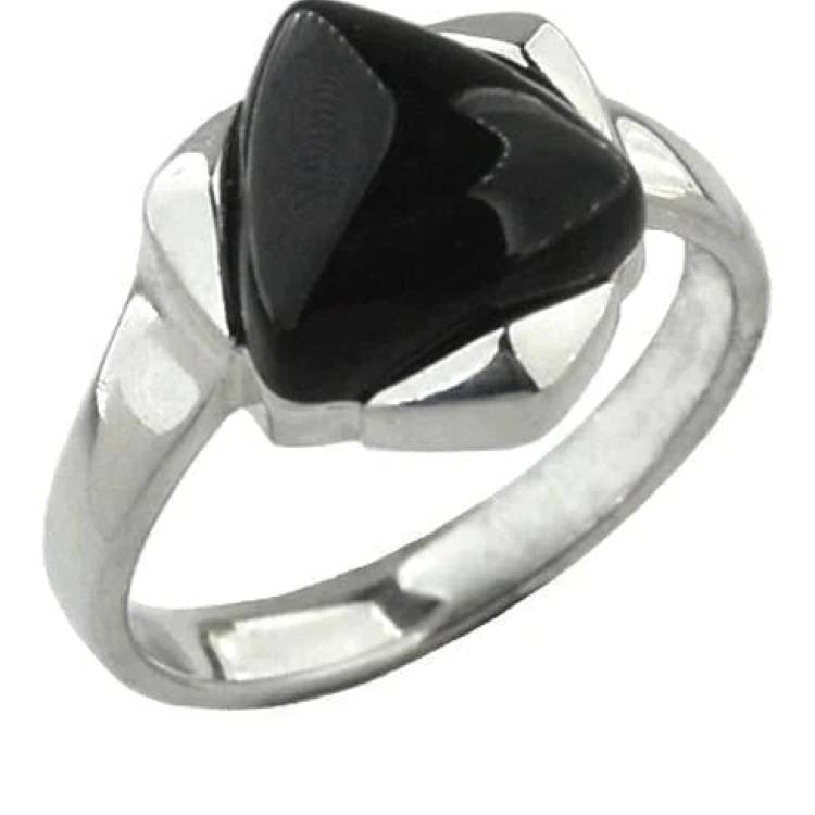 Sterling Silver Whitby Jet Triangular Part Set Ring - Silver