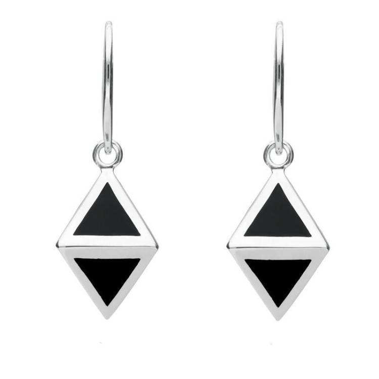 Sterling Silver Whitby Jet Triangular Prism Hook Earrings - Silver