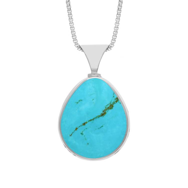 Sterling Sterling Silver Whitby Jet Turquoise King's Coronation Hallmark Double Sided Pear-shaped Necklace