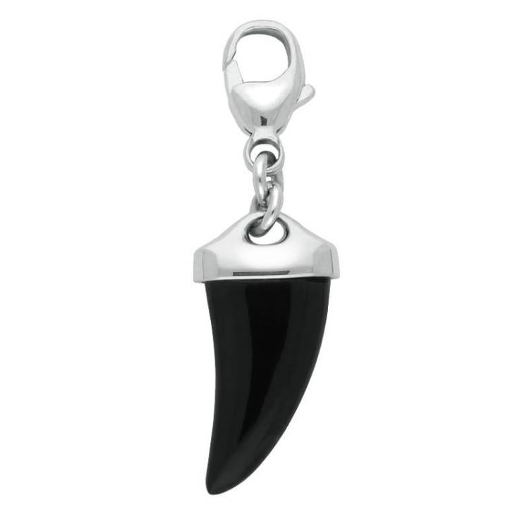 Sterling Silver Whitby Jet Tooth Style Charm - Option1 Value Silver