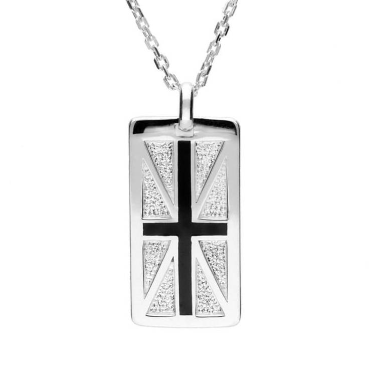 Sterling Silver Whitby Jet Union Jack Pendant Necklace