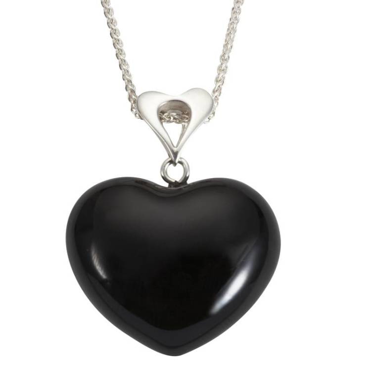 Sterling Silver Whitby Jet Unique Heart - Silver