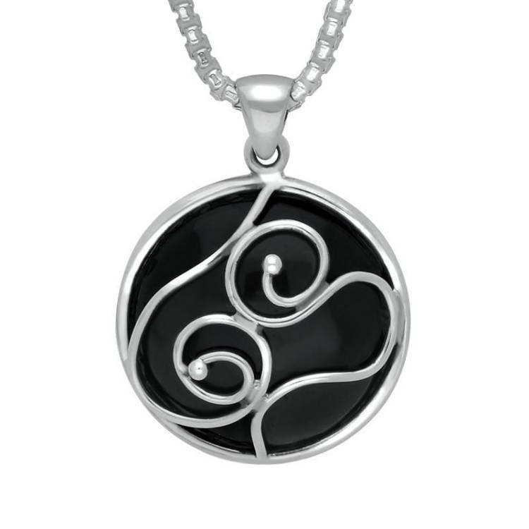 Sterling Silver Whitby Jet Unique Sterling Silver Loop Detail Necklace - Silver