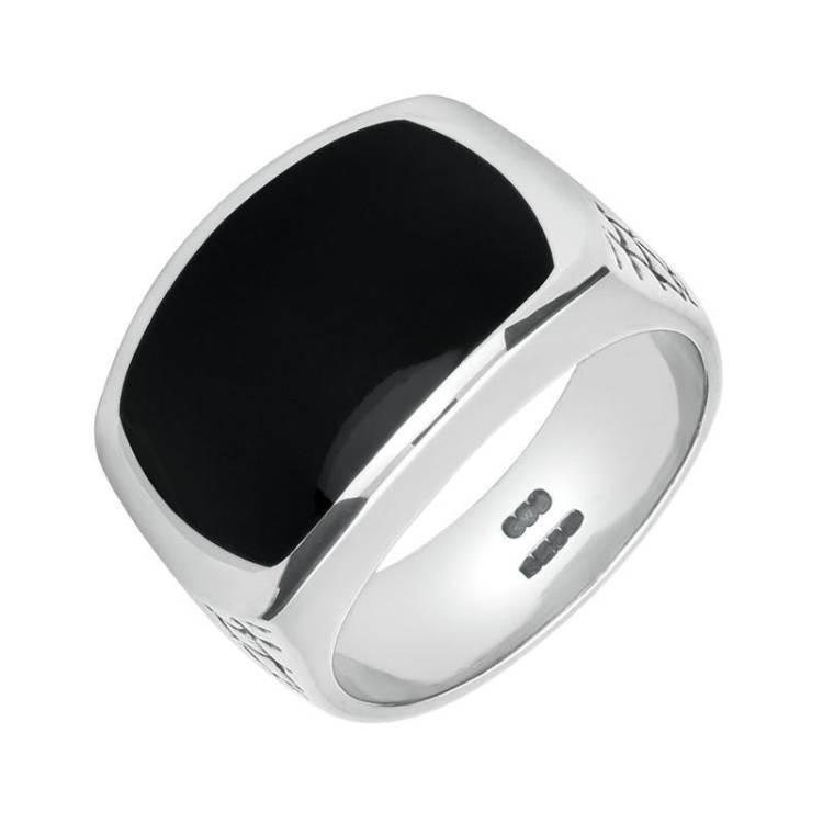 Sterling Silver Whitby Jet Web Shoulder Ring - Silver