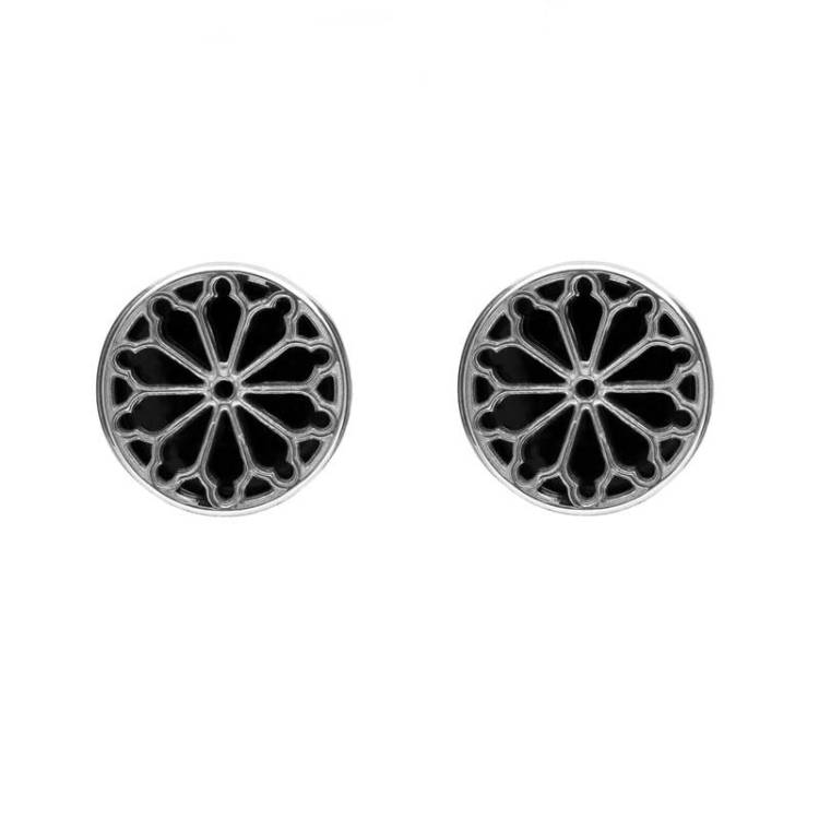 Sterling Silver Whitby Jet Whitby Abbey Round Window Stud Earrings - Silver