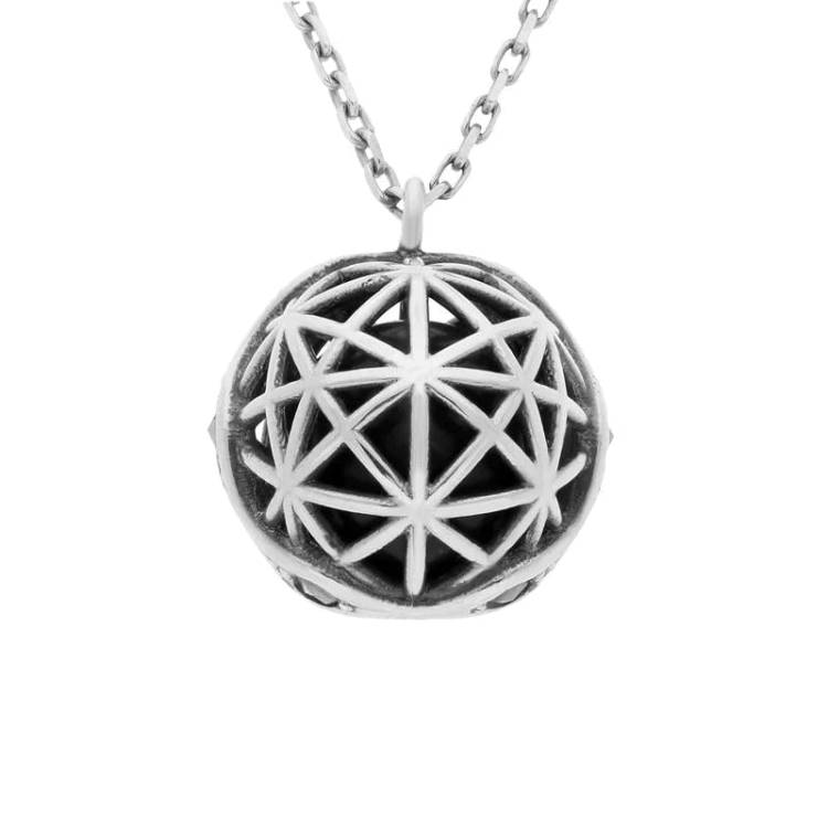 Sterling Silver Whitby Jet and Marcasite Sphere Cage Necklace - Silver
