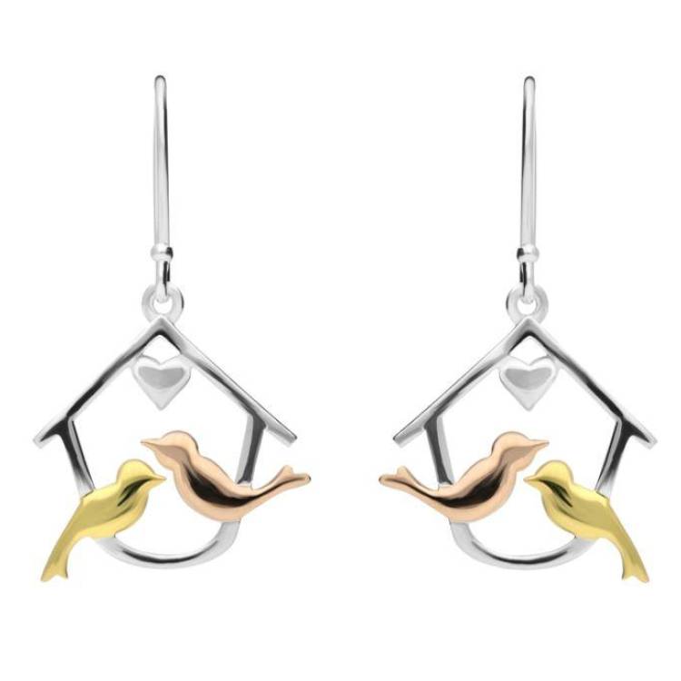 Yellow Rose Gold Sterling Silver Plated Two Turtle Doves Hook Earrings - Option1 Value Silver