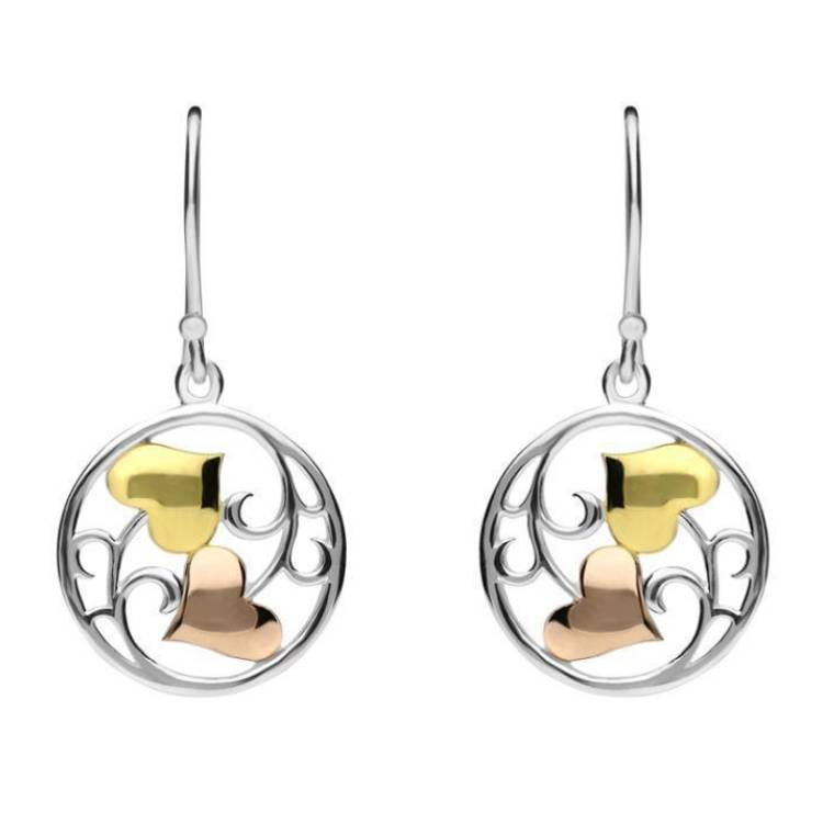 Yellow Rose Gold Sterling Silver Plated Heart and Vine Hook Earrings - Option1 Value Silver