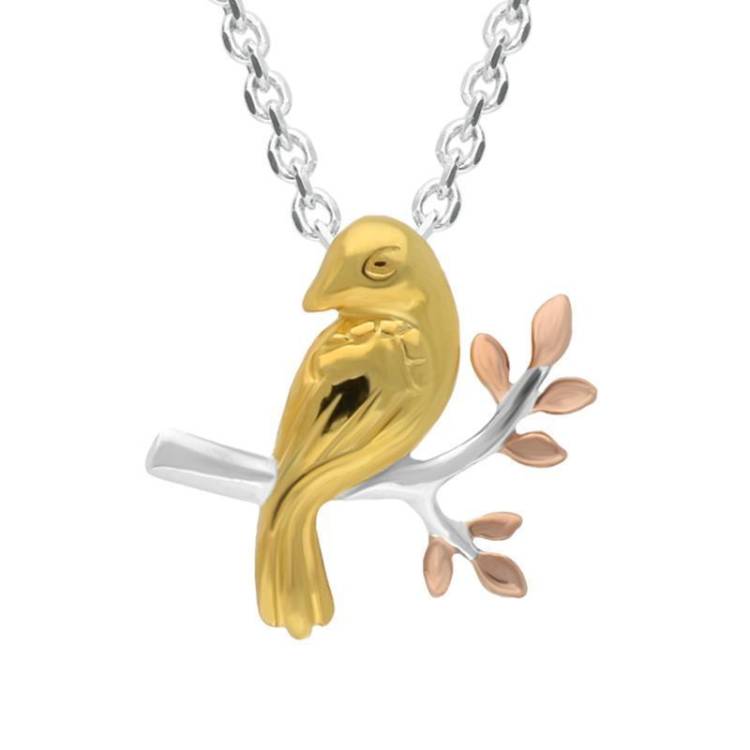 Yellow Rose Gold Sterling Silver Plated Bird Necklace - Option1 Value Silver