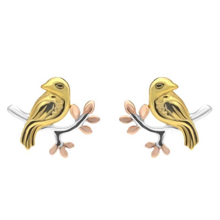 Yellow Rose Sterling Silver Plated Plated Bird Stud Earrings - Option1 Value Silver
