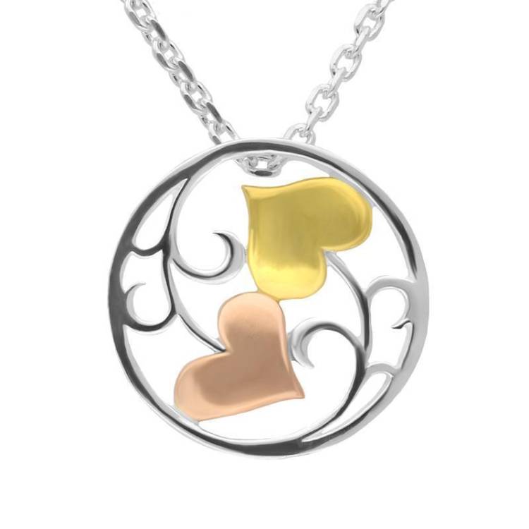 Yellow Rose Gold Sterling Silver Plated Heart Vine Necklace - Option1 Value Silver