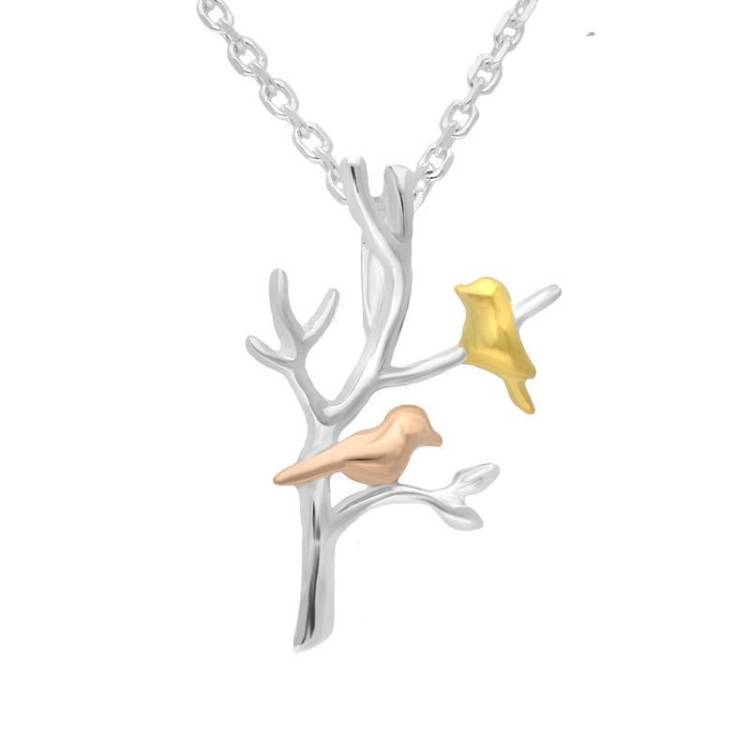 Yellow Rose Gold Sterling Silver Plated Partridge in a Pear Tree Necklace - Option1 Value Silver