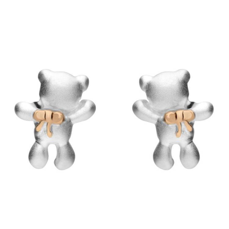 Rose Gold Sterling Silver Plated Teddy Bear Stud Earrings - Option1 Value Silver