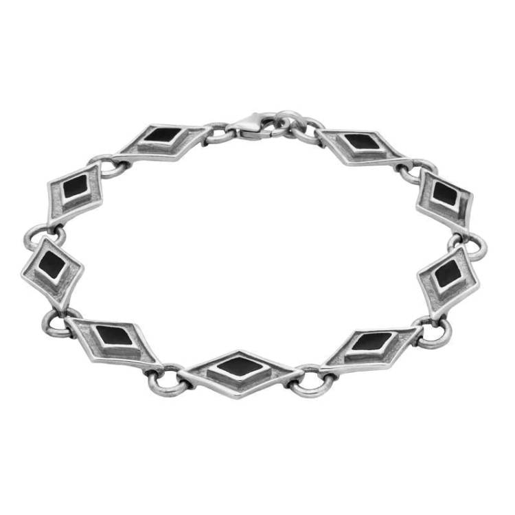 Sterling Silver Whitby Jet Eight Stone Kite Framed Bracelet - Silver