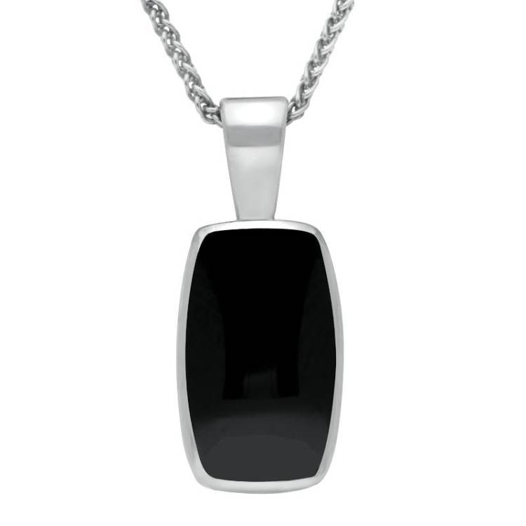 Sterling Silver Whitby Jet Barrel Shaped Necklace - Option1 Value Silver