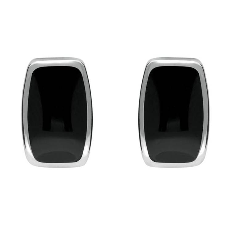 Sterling Silver Whitby Jet Dinky Barrel Stud Earrings - Silver