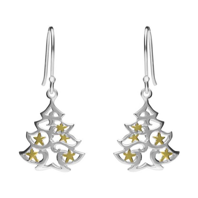 Yellow Gold Sterling Silver Plated Christmas Tree Hook Earrings - Option1 Value Yellow Gold