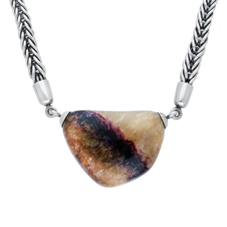 Sterling Silver Blue John Foxtail Large Unique Necklace D - Silver