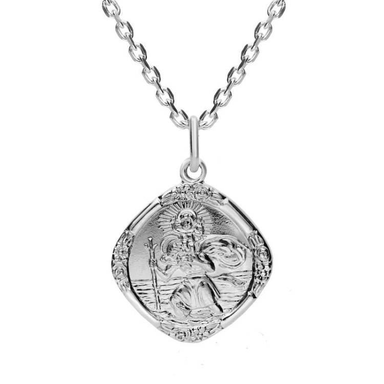Sterling Silver Double Sided Saint Christopher Necklace - Silver