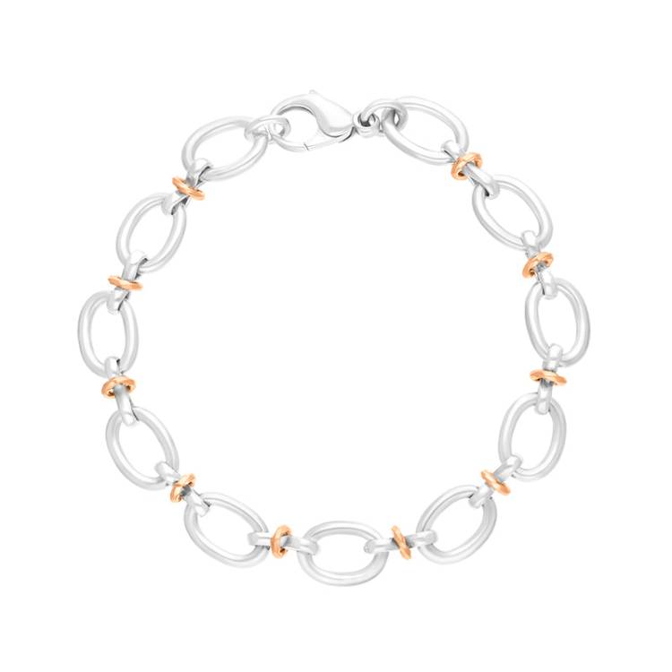 Sterling Silver 18ct Rose Gold Oval Link Handmade Bracelet