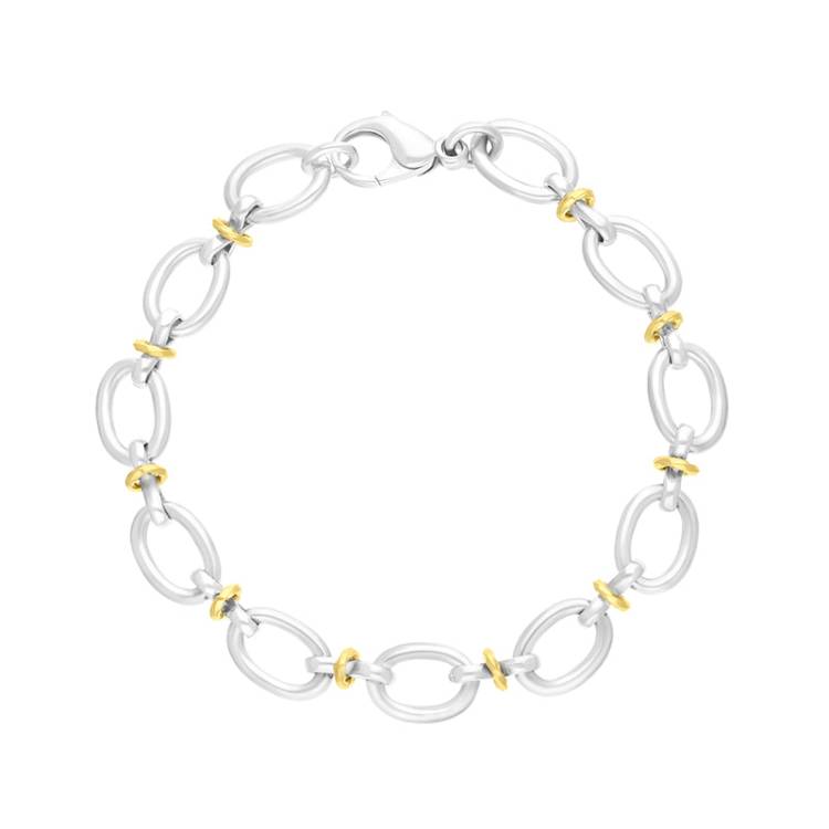 Sterling Silver 18ct Yellow Gold Oval Link Handmade Bracelet
