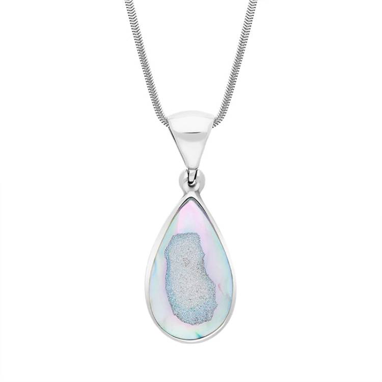 Sterling Silver Drusy Agate Pear Shape Pendant Necklace D - Silver