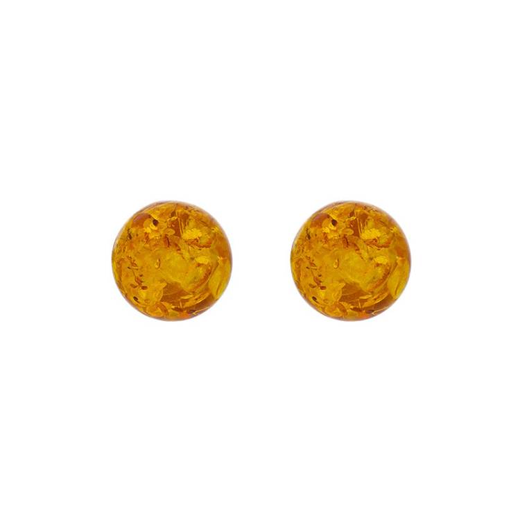 Sterling Silver Amber 10mm Ball Stud Earrings D