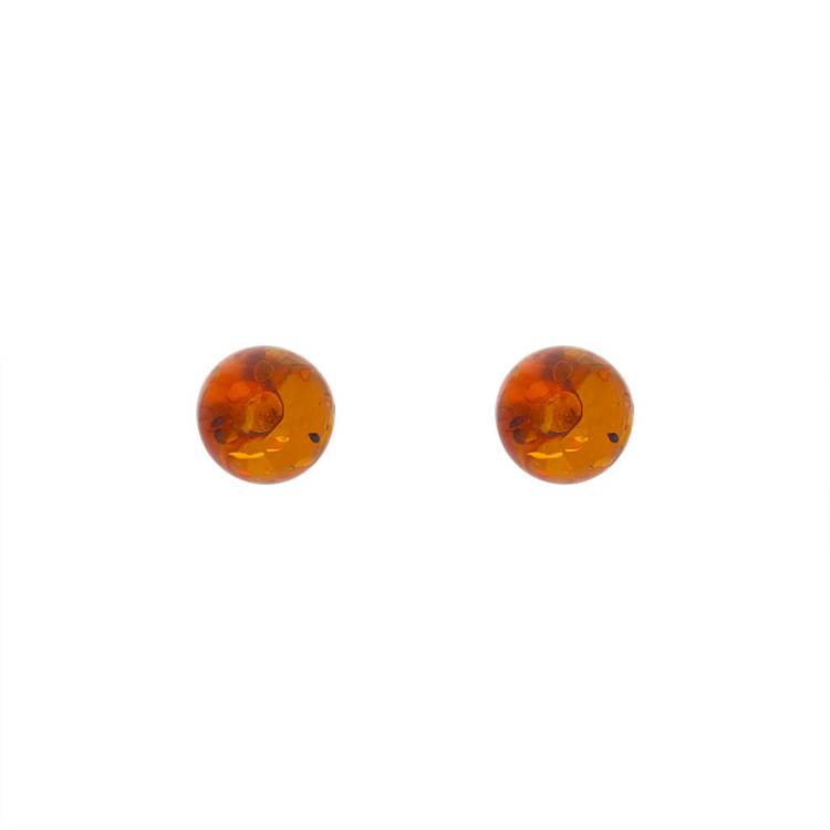 Sterling Silver Amber 6mm Ball Stud Earrings