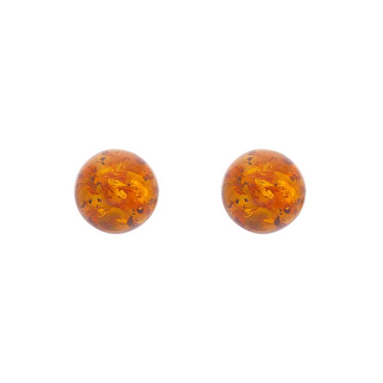 Sterling Silver Amber 8mm Ball Stud Earrings