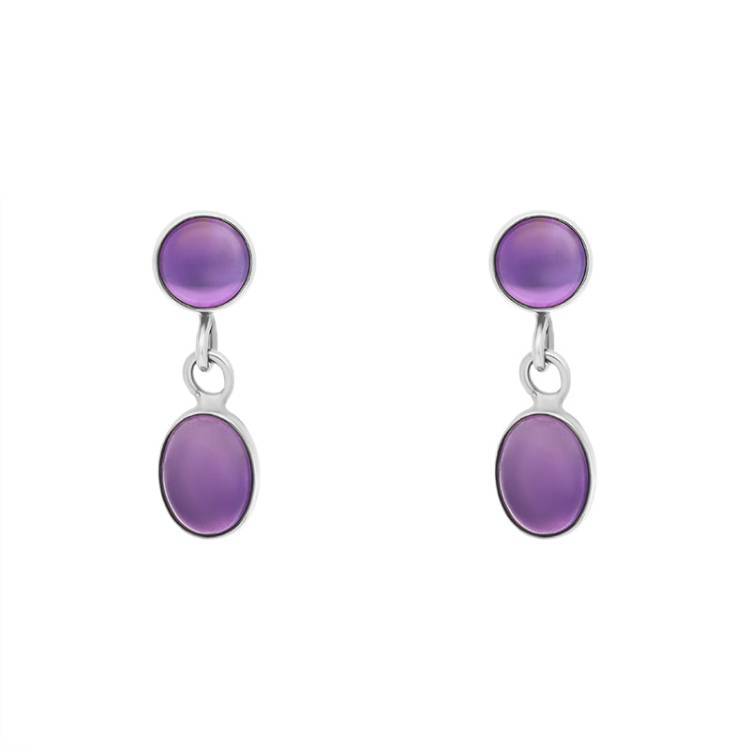 Sterling Silver Amethyst Oval Drop Earrings D - Silver