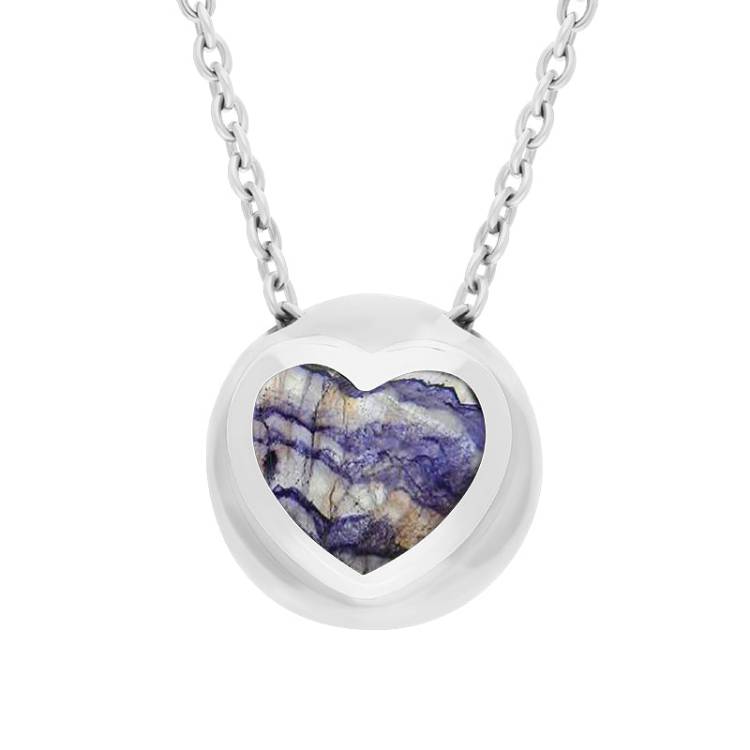 Sterling Silver Blue John Heart Sphere Necklace - Silver
