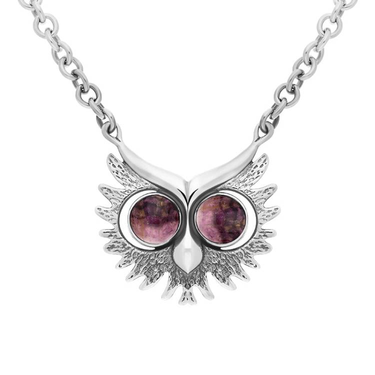 Sterling Silver Blue John Owls Face Necklace - Silver